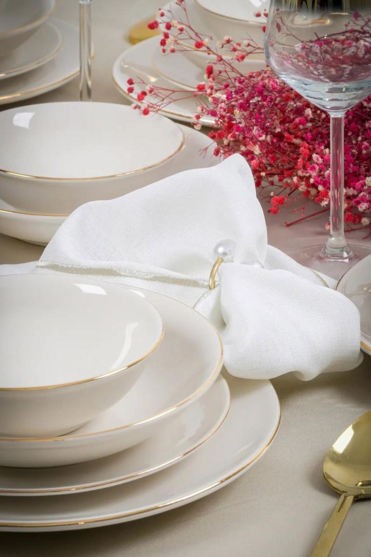 Hayal Altın Yaldız 24 Parça 6 Kişilik Porselen Yemek Takımı Kırık Beyaz