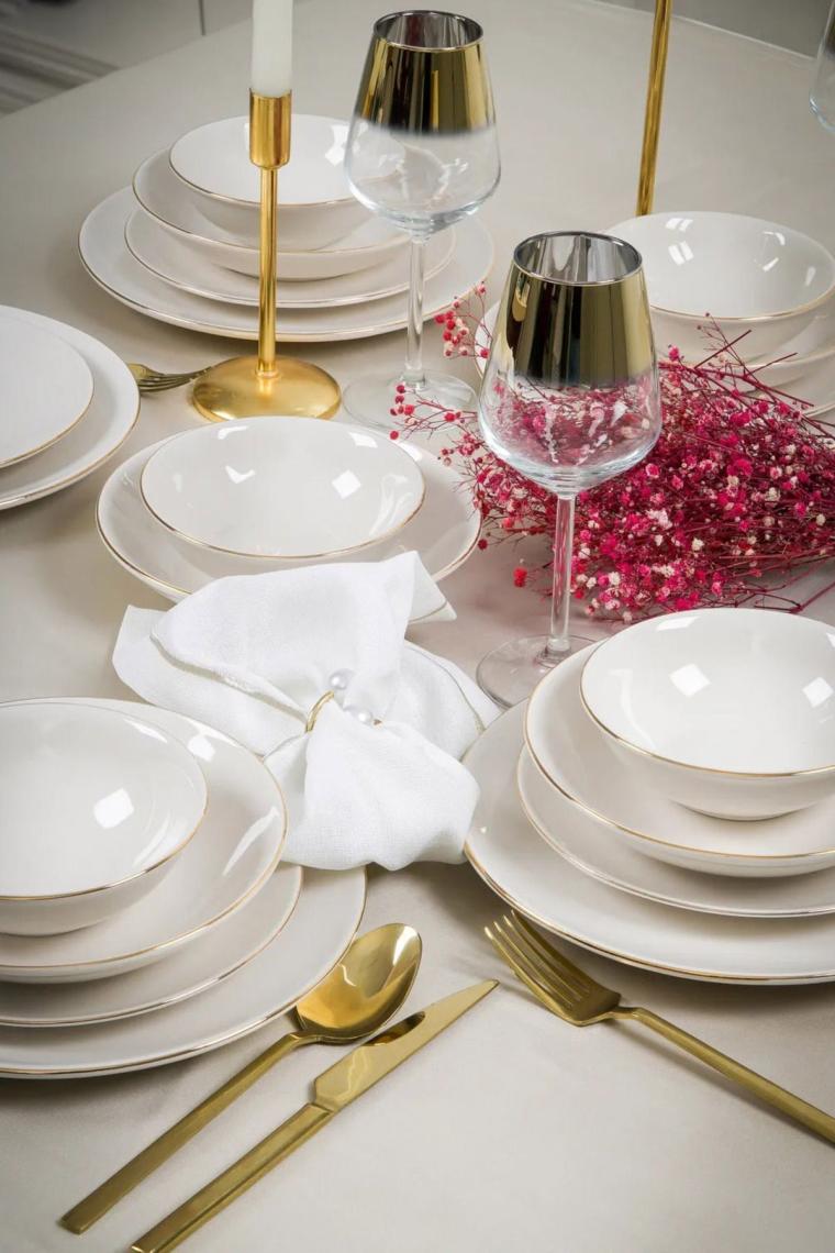 Hayal Altın Yaldız 24 Parça 6 Kişilik Porselen Yemek Takımı Kırık Beyaz