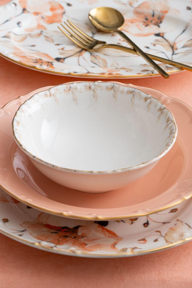 Mari Gold Pembe Çiçekli 6 Kişilik 29 Parça Porselen Yemek Takımı 12349