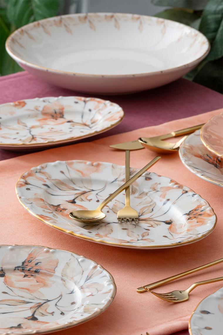 Mari Gold Pembe Çiçekli 6 Kişilik 29 Parça Porselen Yemek Takımı 12349