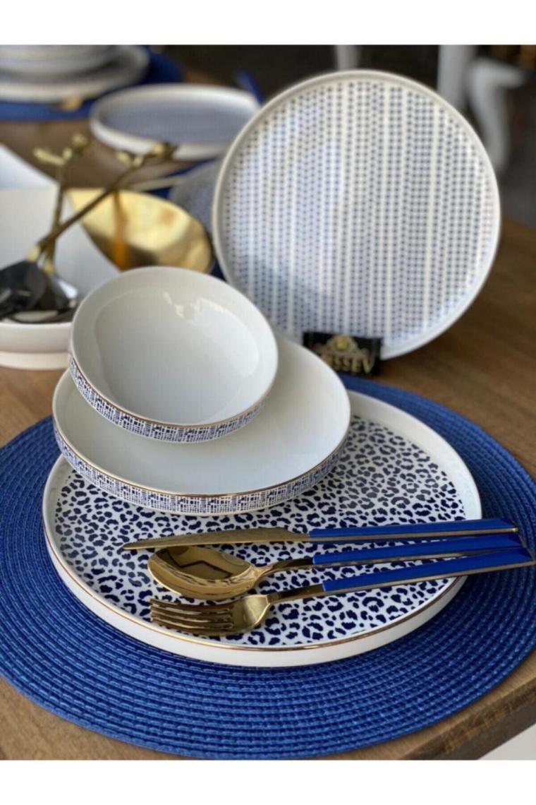 Blue Modern 24 Parça 6 Kişilik Yemek Takımı