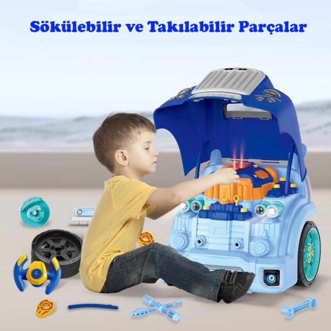 Learning Fun 59 Parça Oyuncak Araba Motoru Tamir Seti Işıklı Sesli Mavi Kamyon