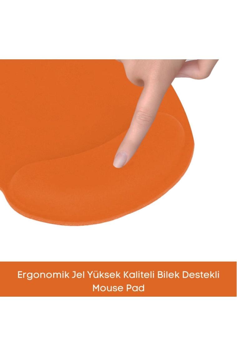 Turuncu Bilek Destekli Ergonomik Kaymaz Taban Mouse Pad