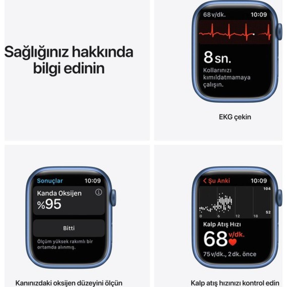 Apple Watch Series 7 GPS 45mm Mavi Alüminyum Kasa ve Spor Kordon Akıllı Saat