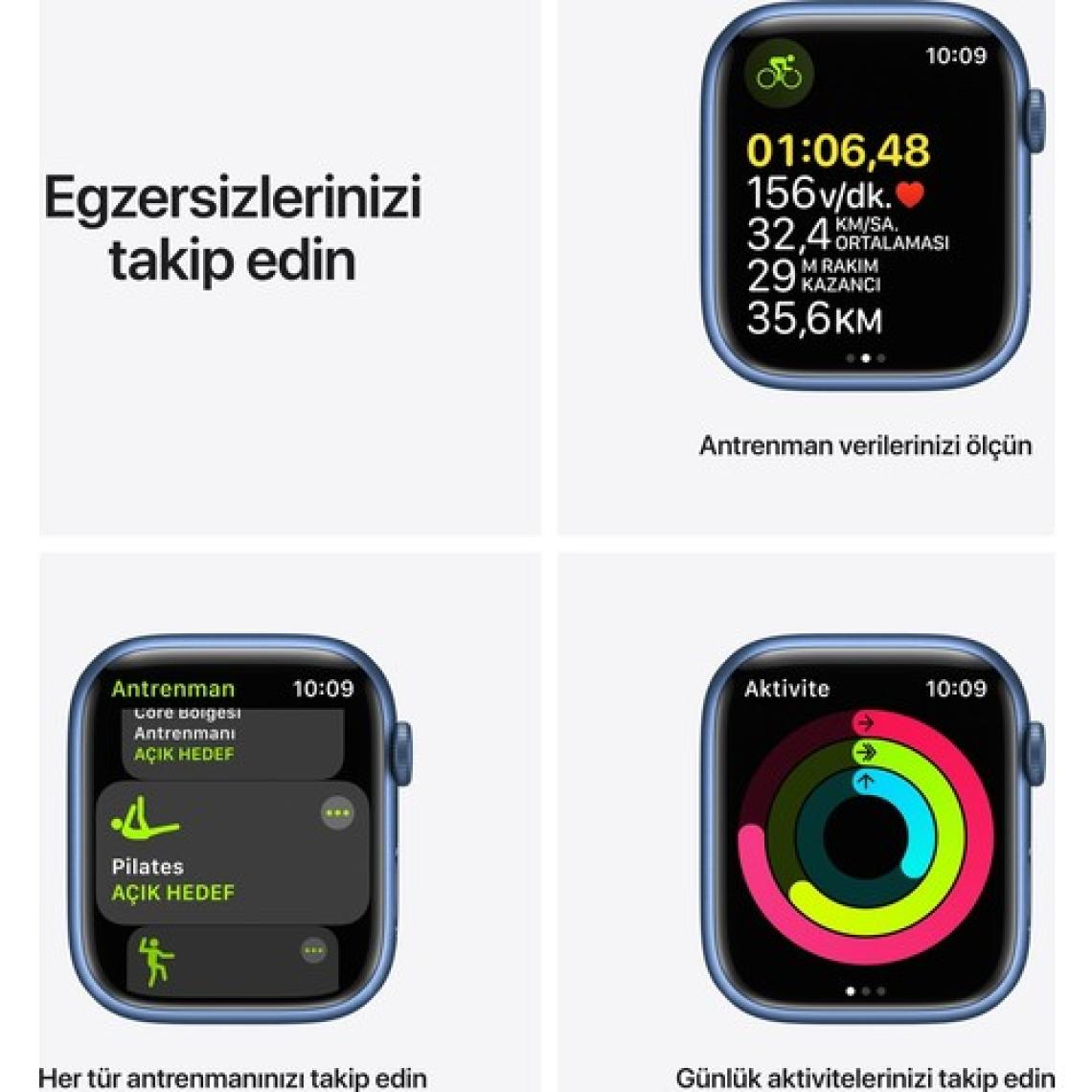 Apple Watch Series 7 GPS 45mm Mavi Alüminyum Kasa ve Spor Kordon Akıllı Saat