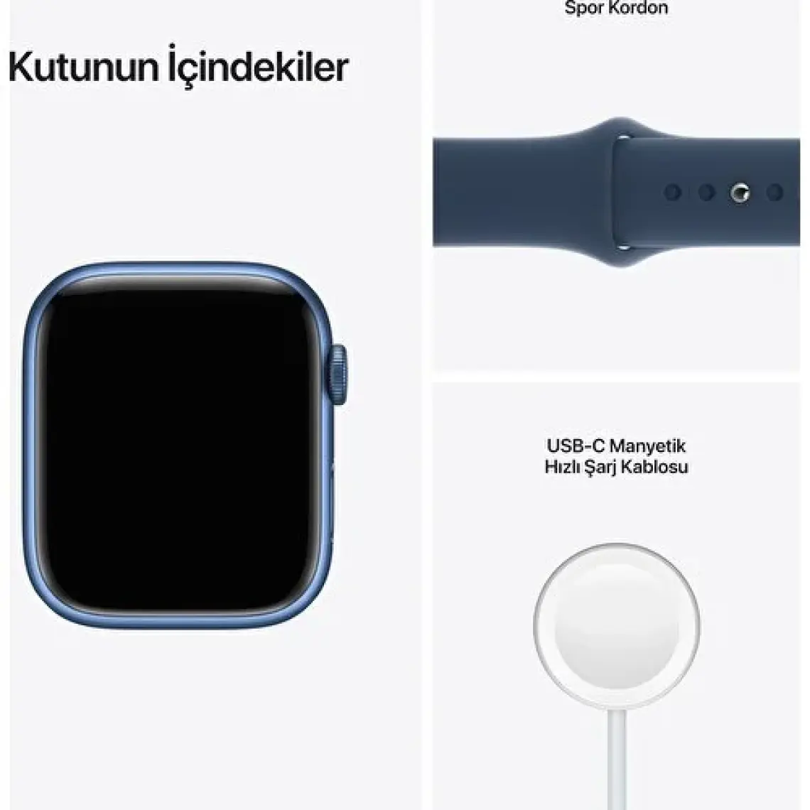 Apple Watch Series 7 GPS 45mm Mavi Alüminyum Kasa ve Spor Kordon Akıllı Saat