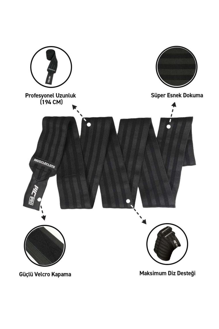 Pro Knee Wraps Diz Bandajı 2'li Paket - Cırt Bantlı Siyah