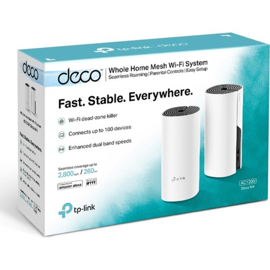 TP-Link Deco M4 (2-Pack) | Wi-Fi 5 Mesh Sistemi | AC1200 Mbps Hız | Fiber Uyumlu | Çift Bant | Gigabit Port | 100 Cihaz | 260 m² Kapsama Alanı | WPA3 | Mobil Uygulama ile Kolay Kurulum
