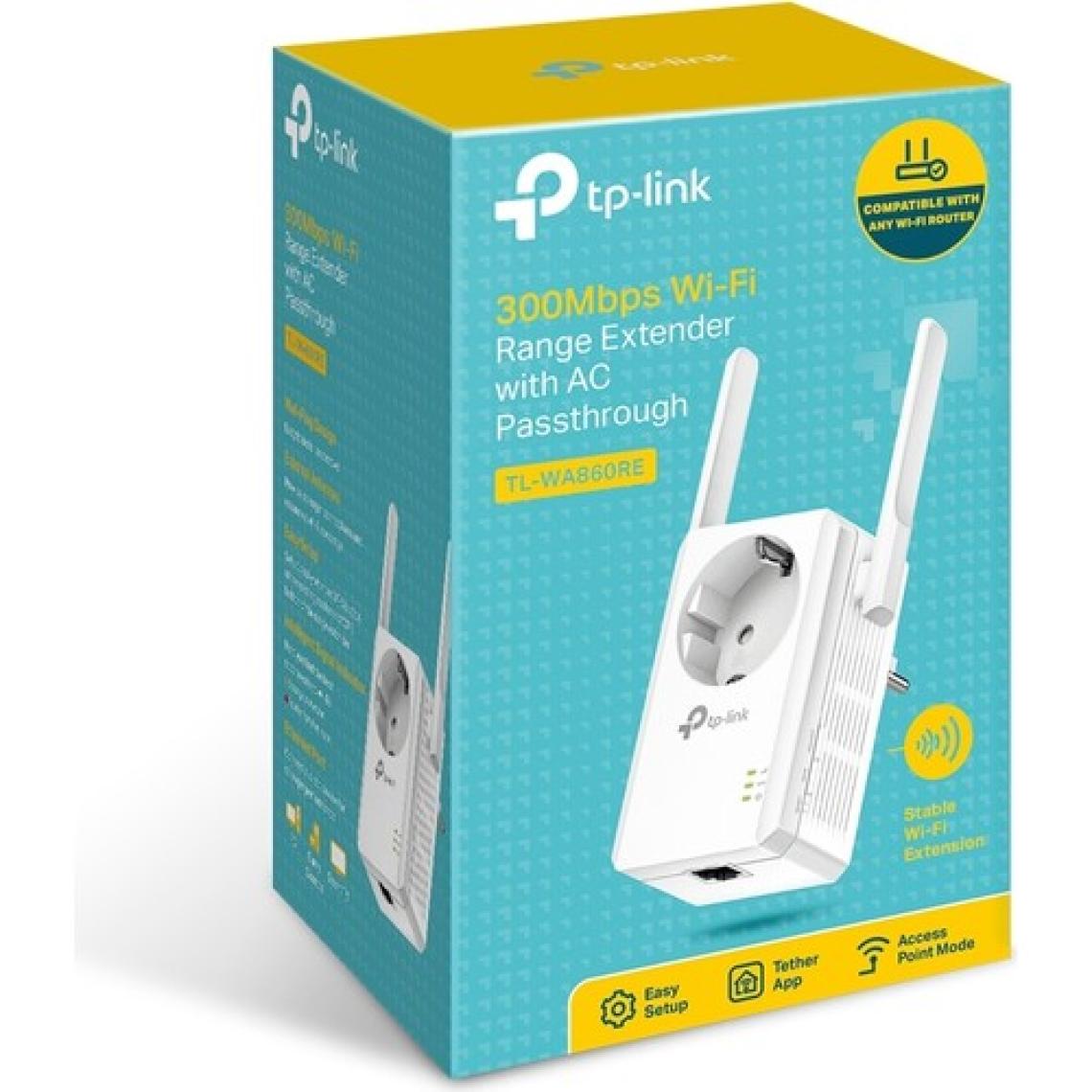 TP-Link TL-WA860RE | Wi-Fi 4 Menzil Genişletici | N300 Mbps | Priz Soketli Tasarım | 2 Harici Anten | Kolay Kurulum | Access Point Modu | Tüm Modem ve Router Modelleri ile Uyumludur