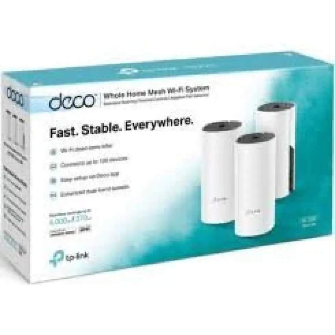 TP-Link Deco E4 (3-Pack) | Wi-Fi 5 Mesh Sistemi | AC1200 Mbps Hız | Fiber Uyumlu | Çift Bant | 100 Mbps Port | 100 Cihaz Desteği | 370 m² Kapsama | WPA3 | Mobil Uygulama ile Kolay Kurulum