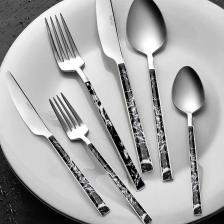 Tulıp Silver Siyah Mermer 36 Parça Çatal Bıçak Kaşık Takımı