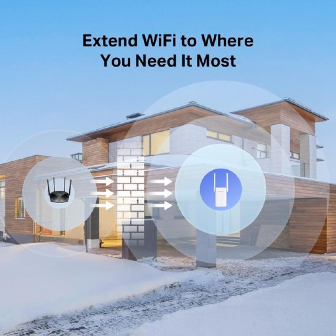 Mercusys ME80X | AX3000 Mbps Dual-Band Wi-Fi 6 Menzil Genişletici | 1 Gigabit Port | 2 Harici Anten | Access Point Modu | Kolay Kurulum | Mobil Uygulama Destekli