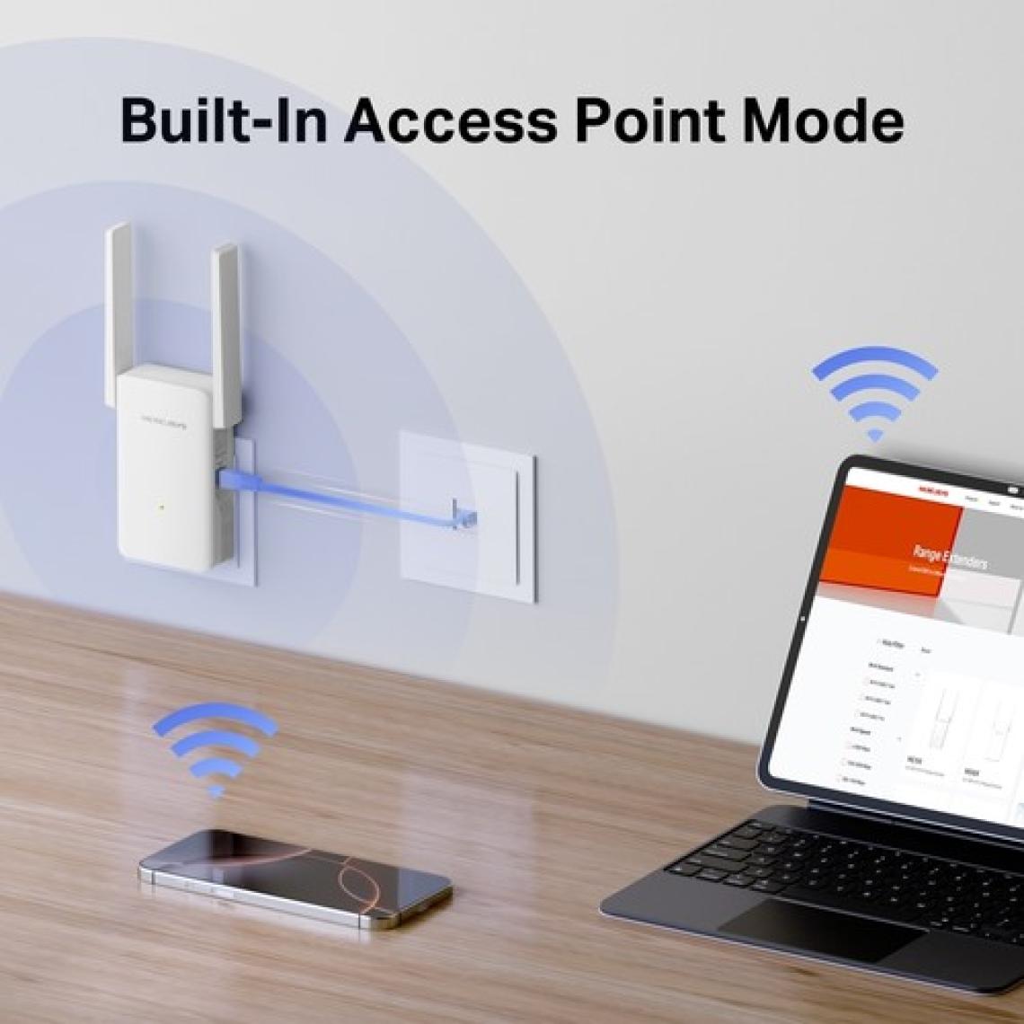 Mercusys ME80X | AX3000 Mbps Dual-Band Wi-Fi 6 Menzil Genişletici | 1 Gigabit Port | 2 Harici Anten | Access Point Modu | Kolay Kurulum | Mobil Uygulama Destekli