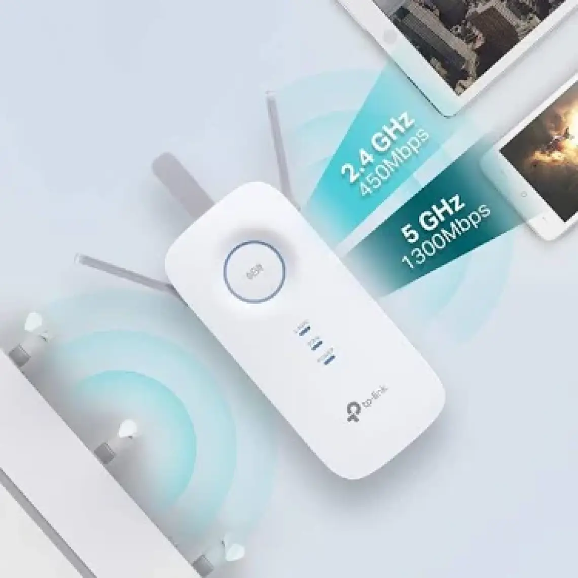 TP-Link RE450 | Wi-Fi 5 Menzil Genişletici | AC1750 Mbps | 1 Gigabit Port | 3 Harici Anten | Access Point Modu | Dual Band | Tüm Modem ve Router Modelleri ile Uyumludur