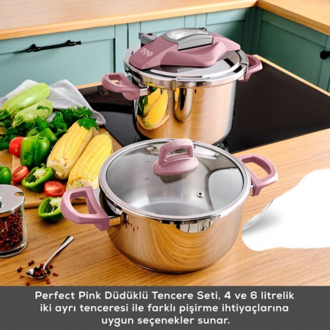 Karaca Perfect Pink Düdüklü Tencere Seti 4+6 Lt