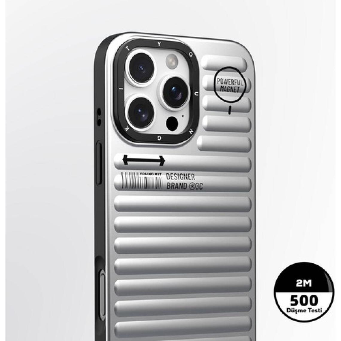 YoungKit iPhone 16 Pro Max Magsafe Şarj Özellikli Kılıf Mat Renkli Tasarım Youngkit Original Serisi Gümüş