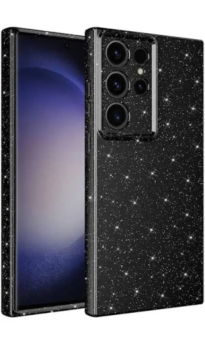 Ezotech  Galaxy S24 Ultra Uyumlu Kılıf Kamera Korumalı Simli Lüks Zore Koton Kapak-Siyah