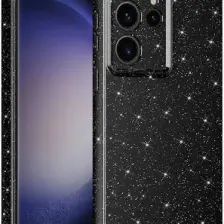 Ezotech  Galaxy S24 Ultra Uyumlu Kılıf Kamera Korumalı Simli Lüks Zore Koton Kapak-Siyah