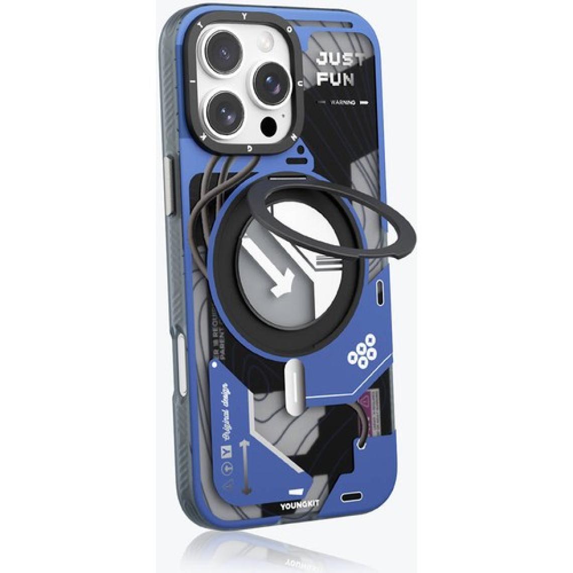 YoungKit iPhone 16 Pro Max Uyumlu Kılıf Magsafe Şarj Özellikli Youngkit 360° Standlı Starship Serisi Mavi