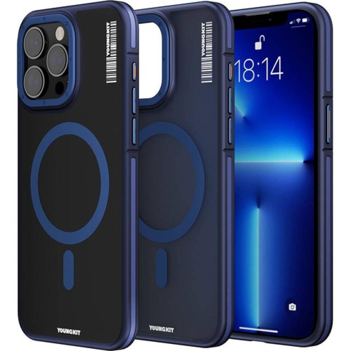 YoungKit iPhone 13 Pro Max Uyumlu Kılıf Magsafe Şarj Özellikli Youngkit Rock Sand Serisi Kapak Mavi