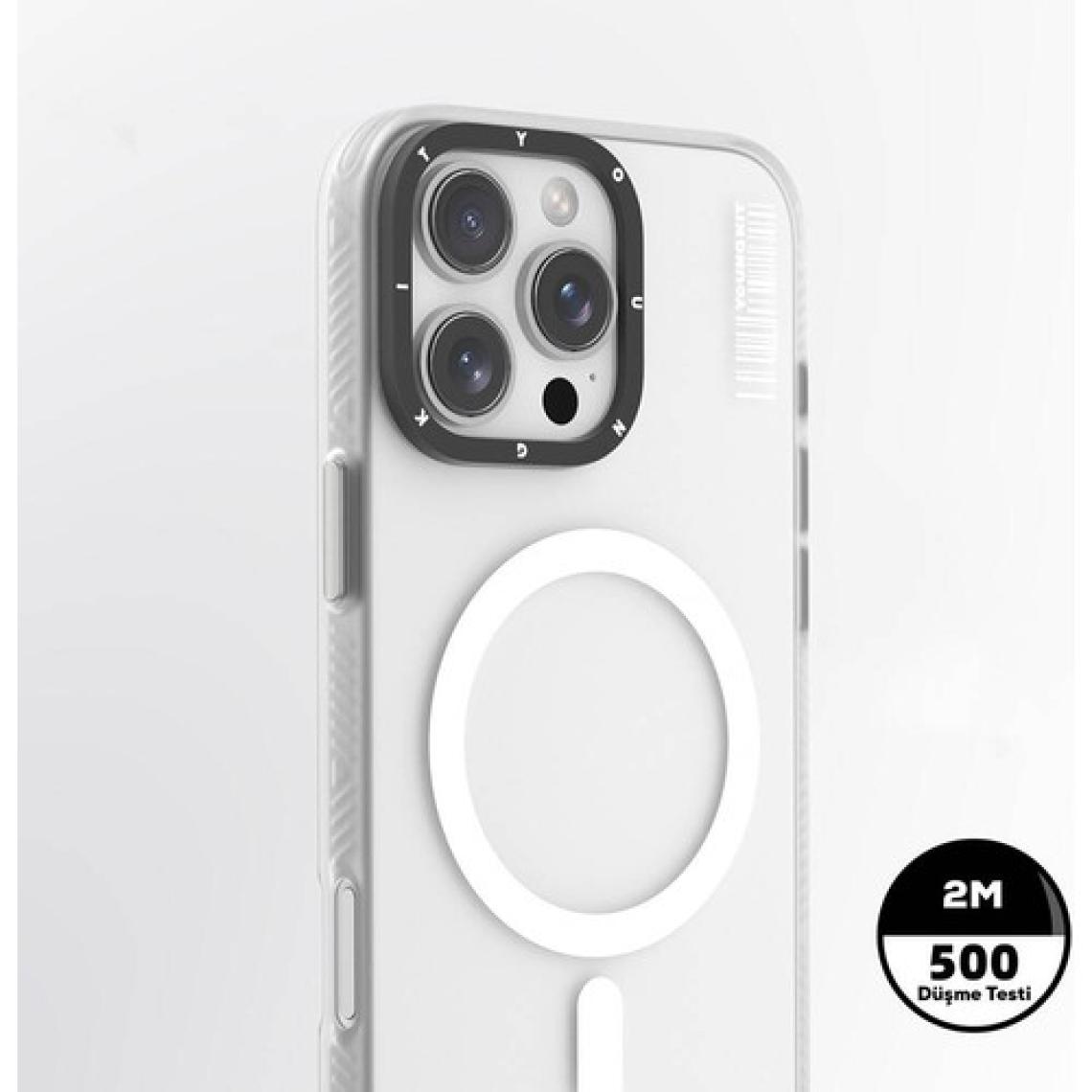 YoungKit Apple iPhone 16 Pro Max Uyumlu Kılıf Magsafe Şarj Özellikli Hidden Sand Serisi Kapak Beyaz