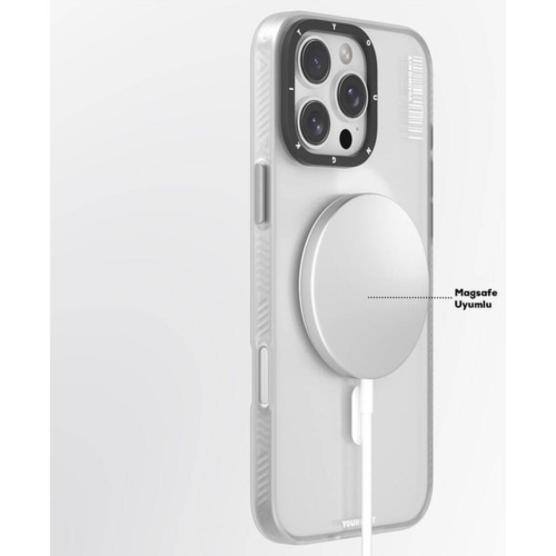 YoungKit Apple iPhone 16 Pro Max Uyumlu Kılıf Magsafe Şarj Özellikli Hidden Sand Serisi Kapak Beyaz