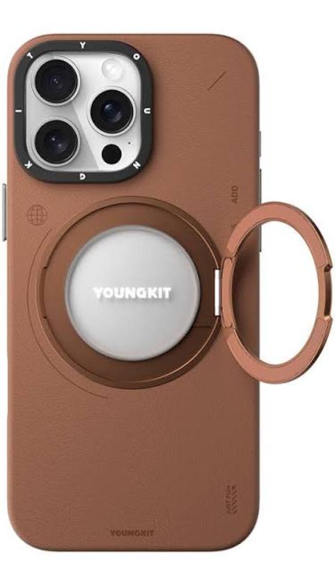 YoungKit iPhone 16 Pro Max Kılıf Magsafe Özellikli 360 Standlı Deri Desenli Youngkit Tech Leather Serisi