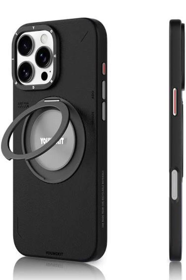 YoungKit iPhone 16 Pro Max Kılıf Magsafe Özellikli 360 Standlı Deri Desenli Youngkit Tech Leather Serisi