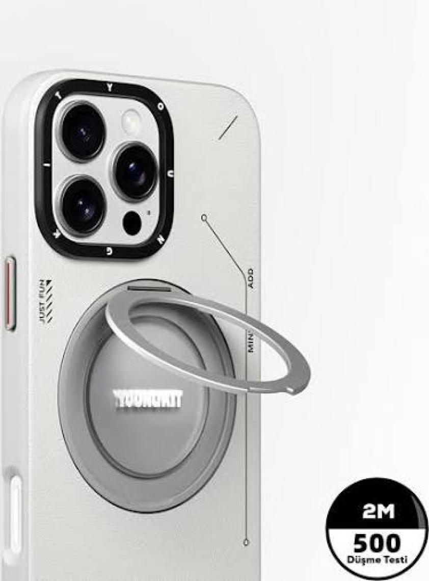 YoungKit iPhone 16 Pro Max Kılıf Magsafe Özellikli 360 Standlı Deri Desenli Youngkit Tech Leather Serisi