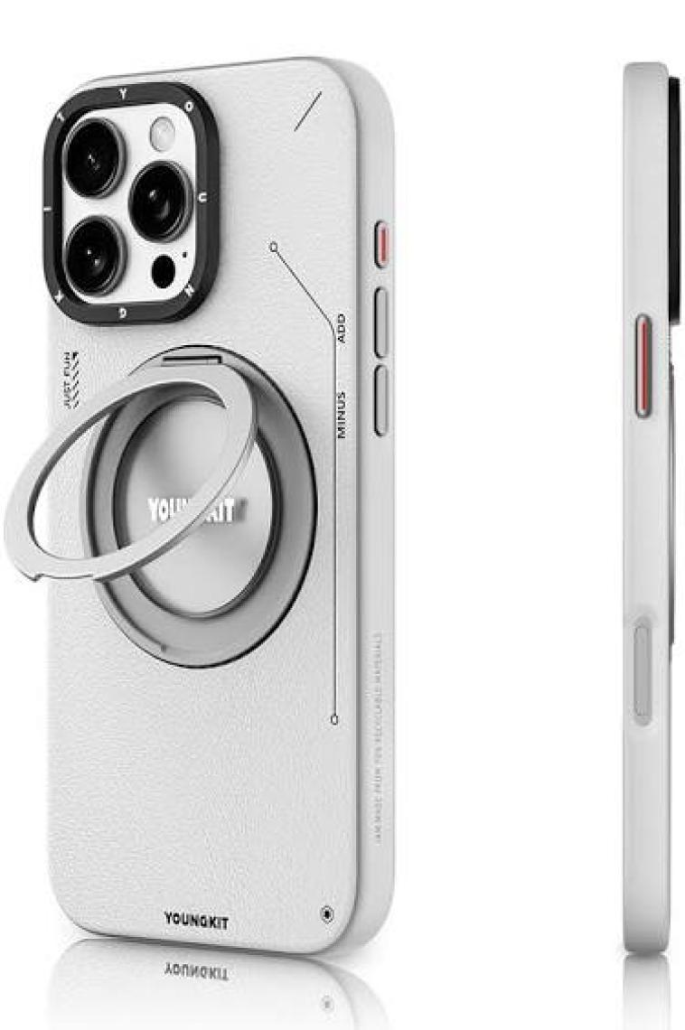 YoungKit iPhone 16 Pro Max Kılıf Magsafe Özellikli 360 Standlı Deri Desenli Youngkit Tech Leather Serisi