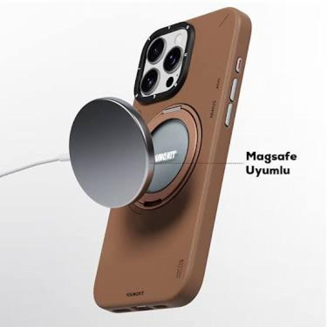 YoungKit iPhone 16 Pro Max Kılıf Magsafe Özellikli 360 Standlı Deri Desenli Youngkit Tech Leather Serisi