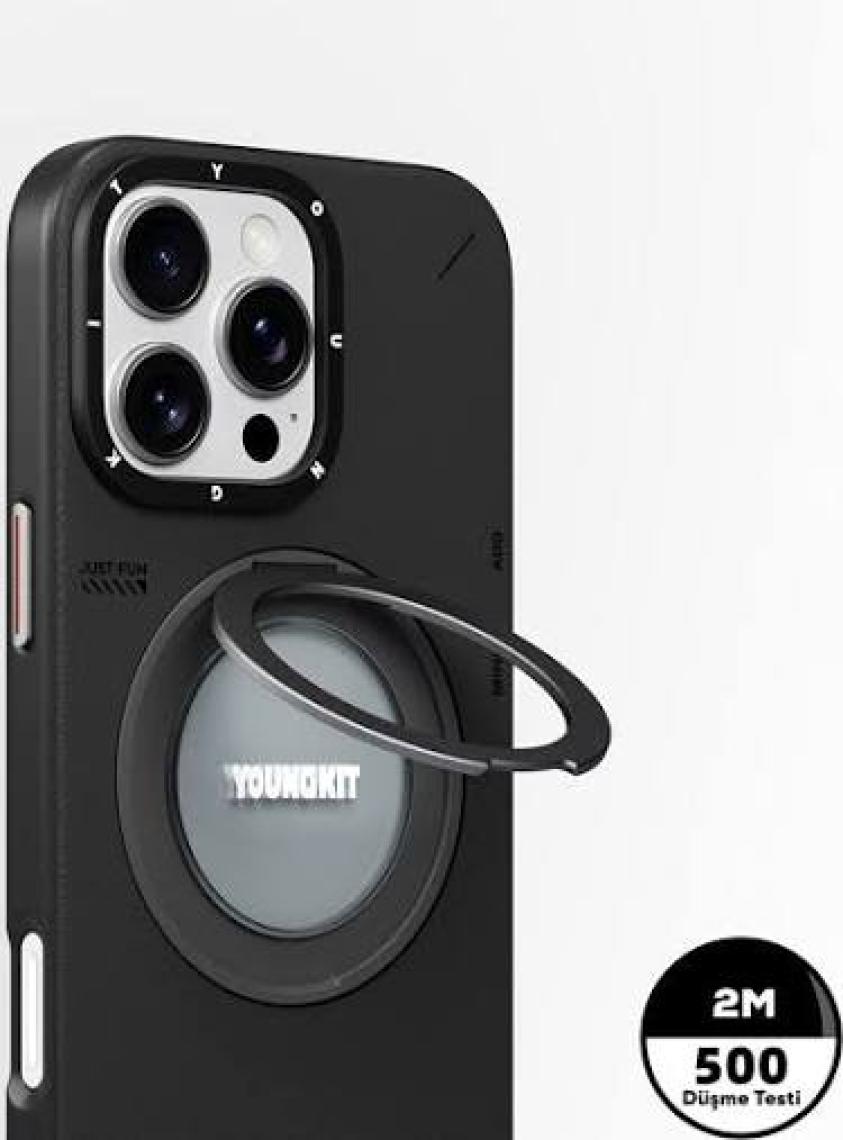 YoungKit iPhone 16 Pro Max Kılıf Magsafe Özellikli 360 Standlı Deri Desenli Youngkit Tech Leather Serisi