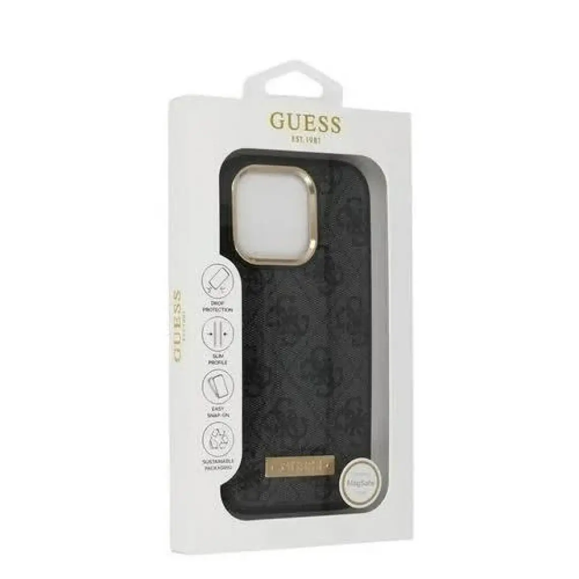 Guess Apple iPhone 16 Pro Max Kılıf Guess Orjinal Lisanslı Magsafe Özellik 4g Desen Pu Metal Klasik Logolu Siyah