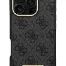 Guess Apple iPhone 16 Pro Max Kılıf Guess Orjinal Lisanslı Magsafe Özellik 4g Desen Pu Metal Klasik Logolu Siyah