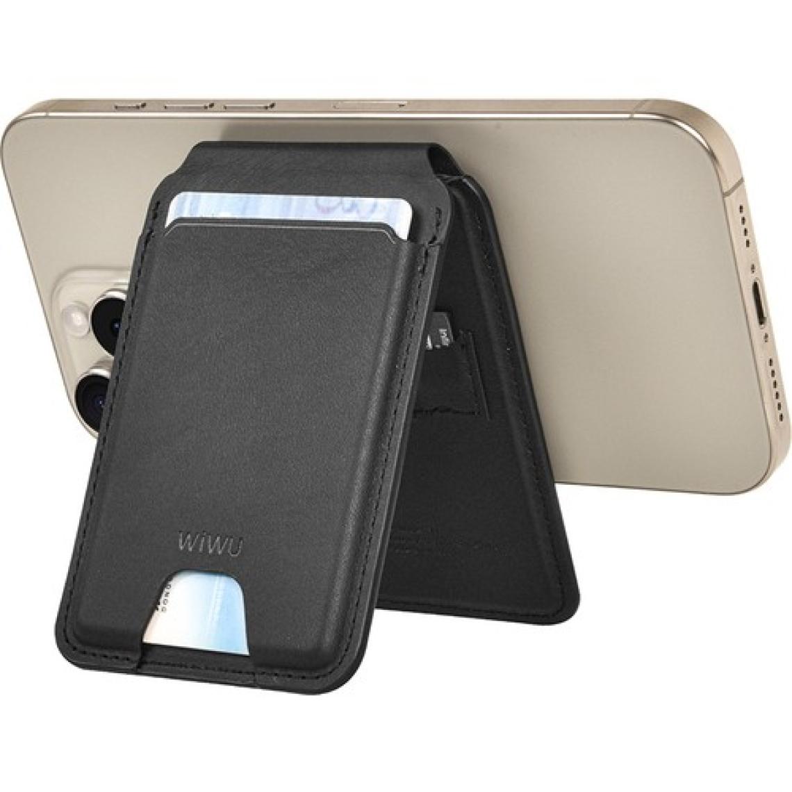 Wiwu Findmy Özellikli Magnetik Standlı Kartlık MW-005 Qi Kablosuz Şarj Uyumlu Mag Wallet Siyah