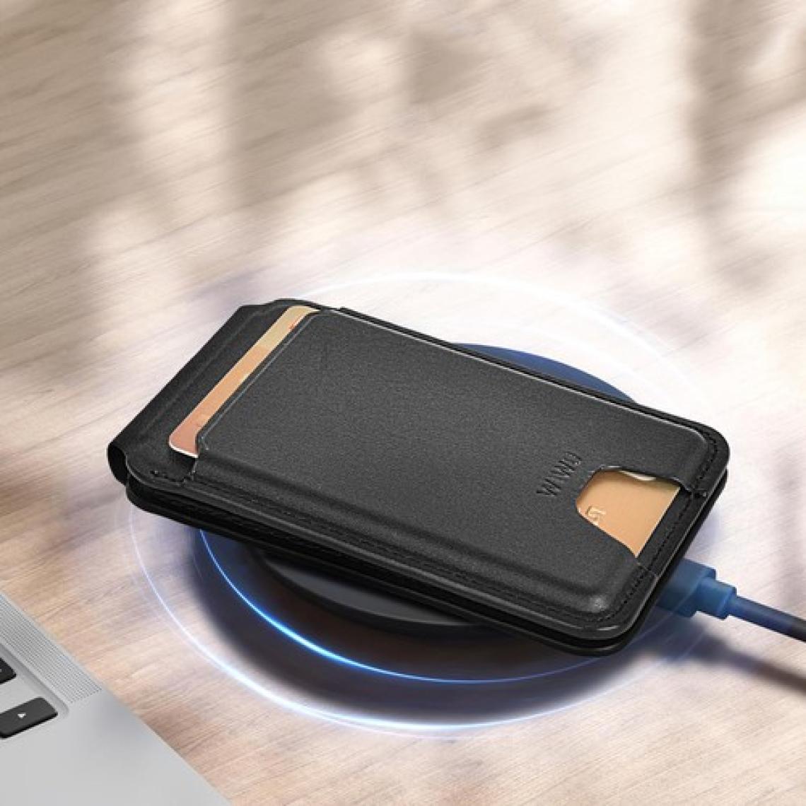 Wiwu Findmy Özellikli Magnetik Standlı Kartlık MW-005 Qi Kablosuz Şarj Uyumlu Mag Wallet Siyah