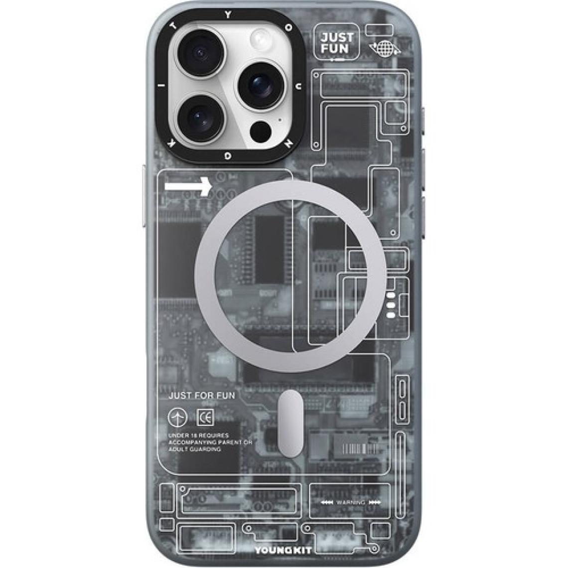 YoungKit Apple iPhone 16 Pro Max Uyumlu Kılıf Magsafe Şarj Özellikli Technology Serisi Kapak Gri