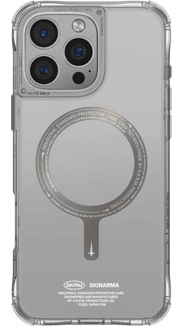 Skinarma iPhone 16 Pro Skinarma Saido Prime Kılıf Magsafe Şarj Özellikli Şeffaf Airbag Tasarımlı Titanyum