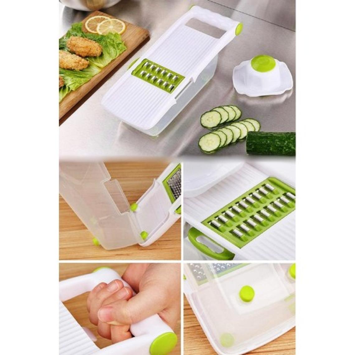 Tilbe Home Pratik Peynir Soğan Dilimleyici Rende Mandolin Dicer 13 Parça 8 Keskin Çelik Bıçaklı Hazneli Sebze Patates Cips Dilimleme Salata Jülyen Doğrayıcı Çok Fonksiyonlu Rende Beyaz Yeşil Seti