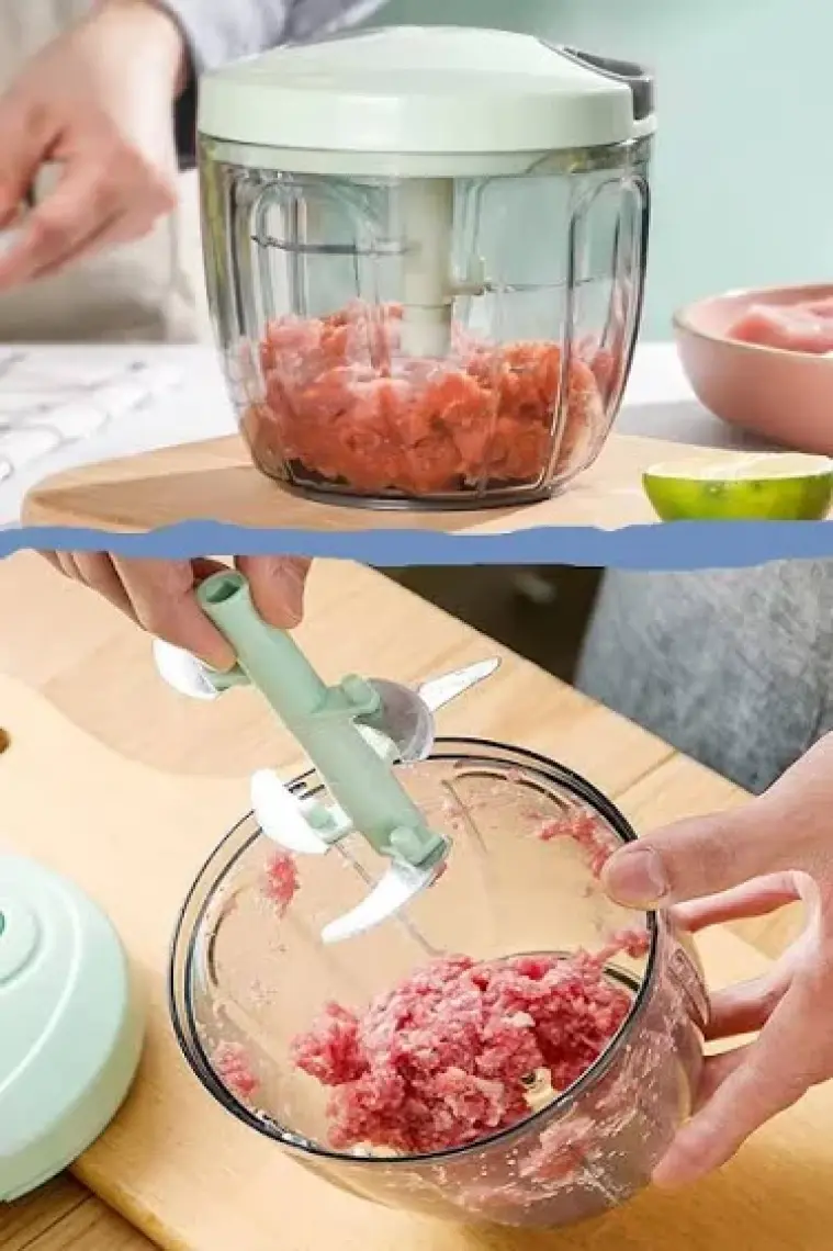 Berdina Home Pratik Ipli El Rondosu 5 Çelik Bıçaklı Büyük Boy Sebze Meyve Et Soğan Doğrayıcı Blender Rende Mavi