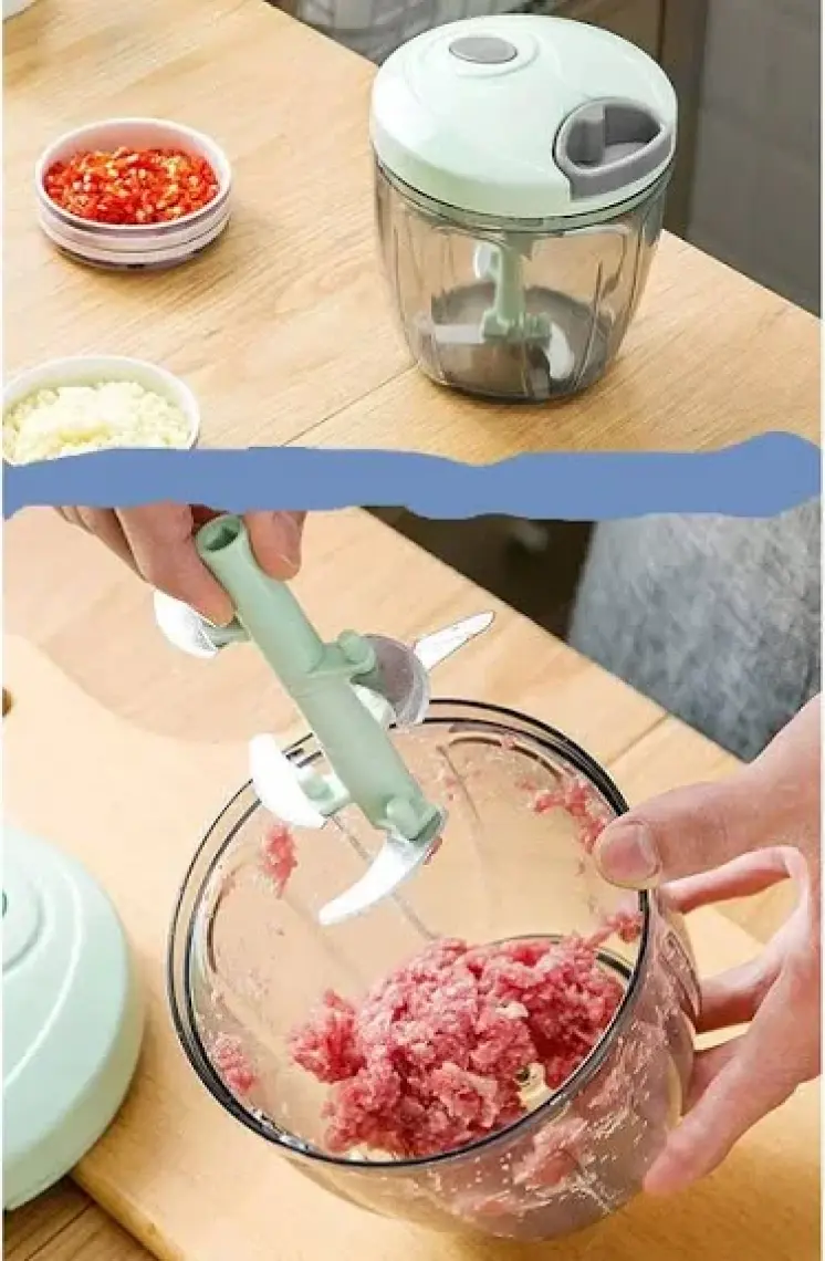 Berdina Home Pratik Ipli El Rondosu 5 Çelik Bıçaklı Büyük Boy Sebze Meyve Et Soğan Doğrayıcı Blender Rende Mavi