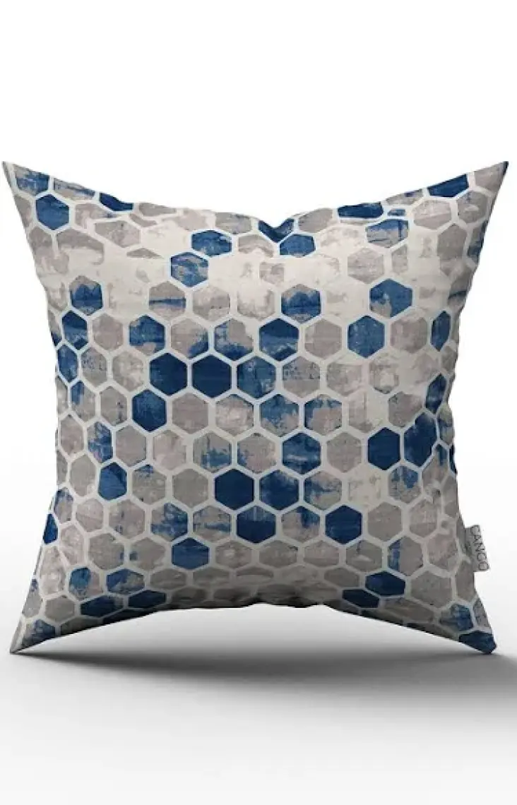 Cango Home Geometrik Mavi Gri Yastık Kırlent Kılıfı
