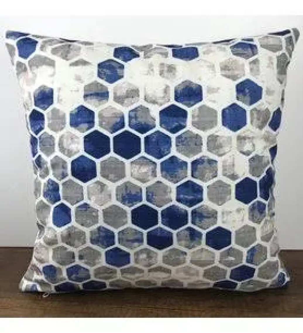 Cango Home Geometrik Mavi Gri Yastık Kırlent Kılıfı