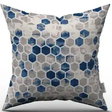 Cango Home Geometrik Mavi Gri Yastık Kırlent Kılıfı