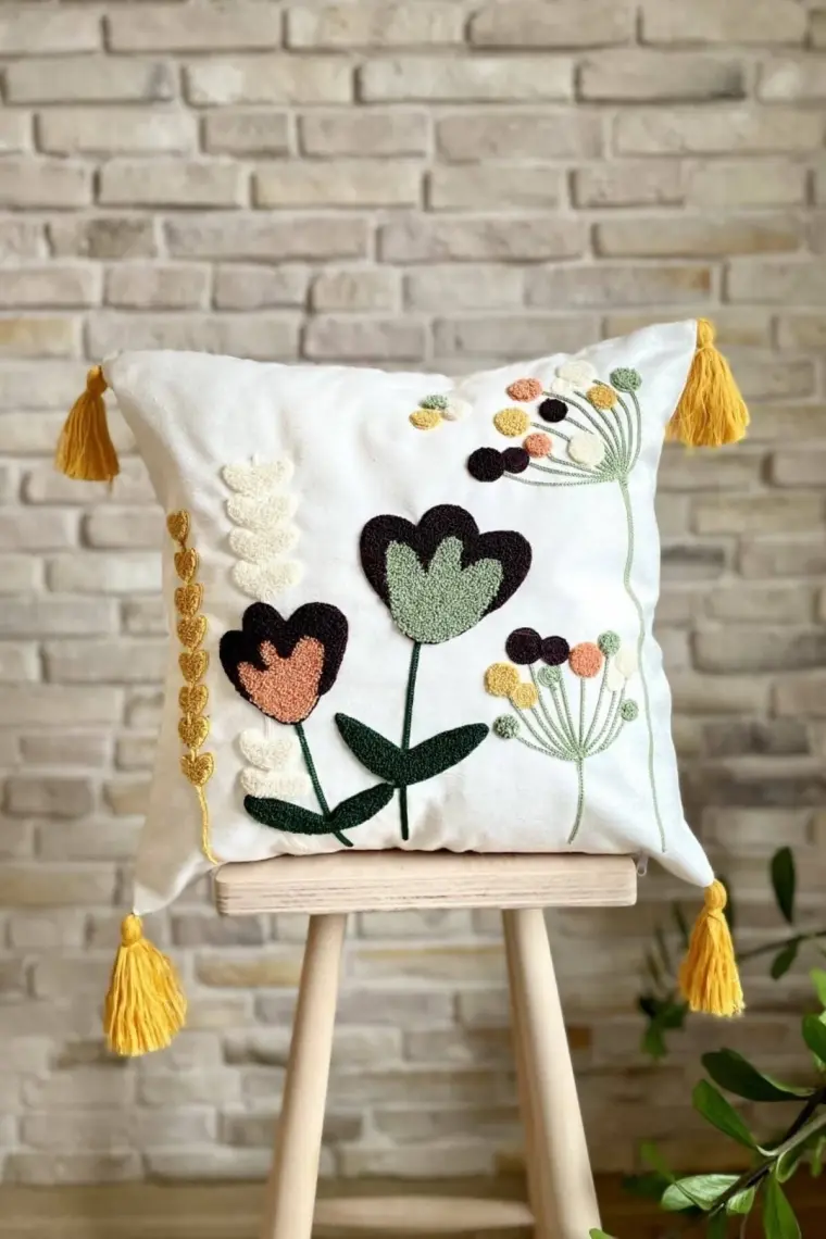 Swita Home Home Design 4'lü Kombin Punch Işlemeli Kırlent Kılıfı (Panç)
