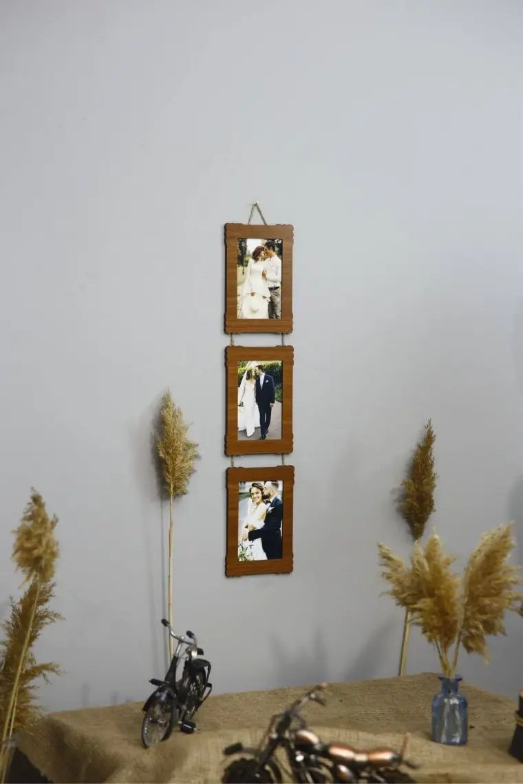 Hanem Grup Ahşap 3'lü 10X15 cm Ipli Fotoğraf Askılı Dikey