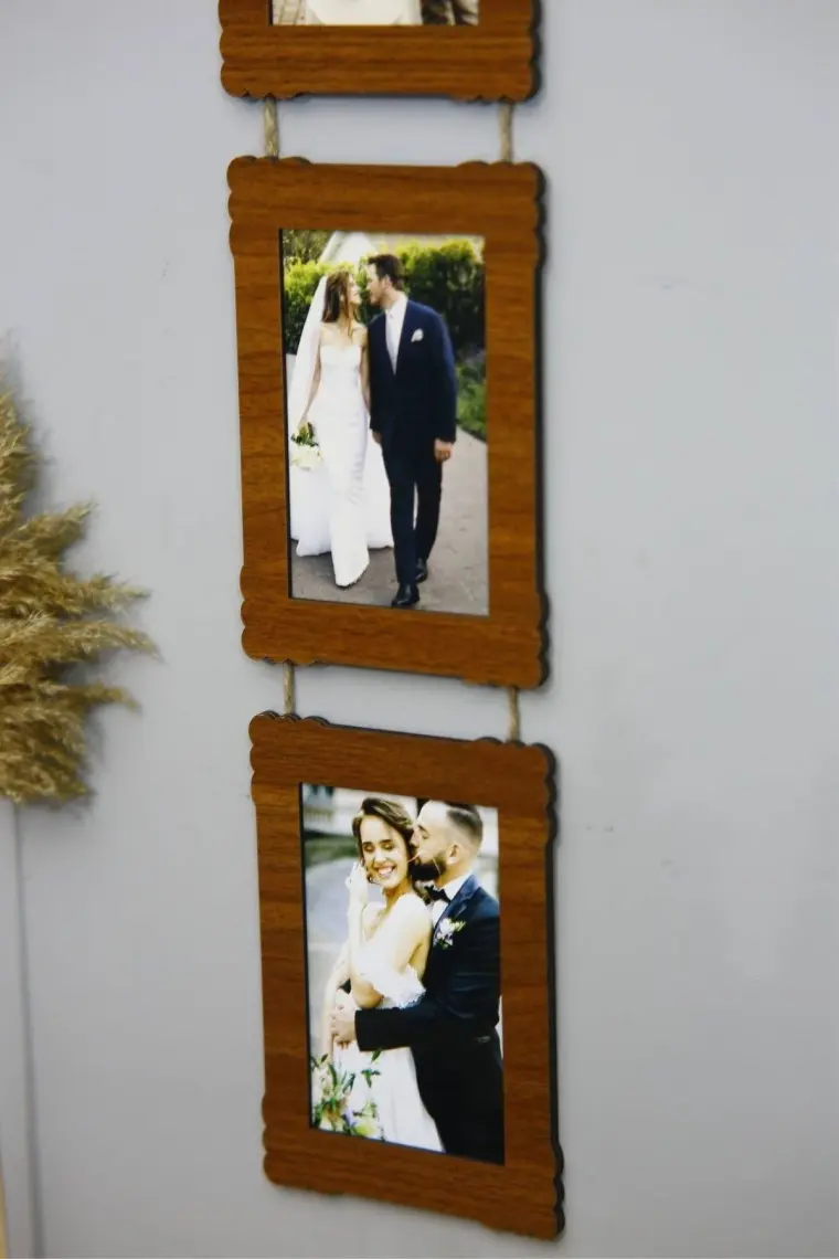 Hanem Grup Ahşap 3'lü 10X15 cm Ipli Fotoğraf Askılı Dikey