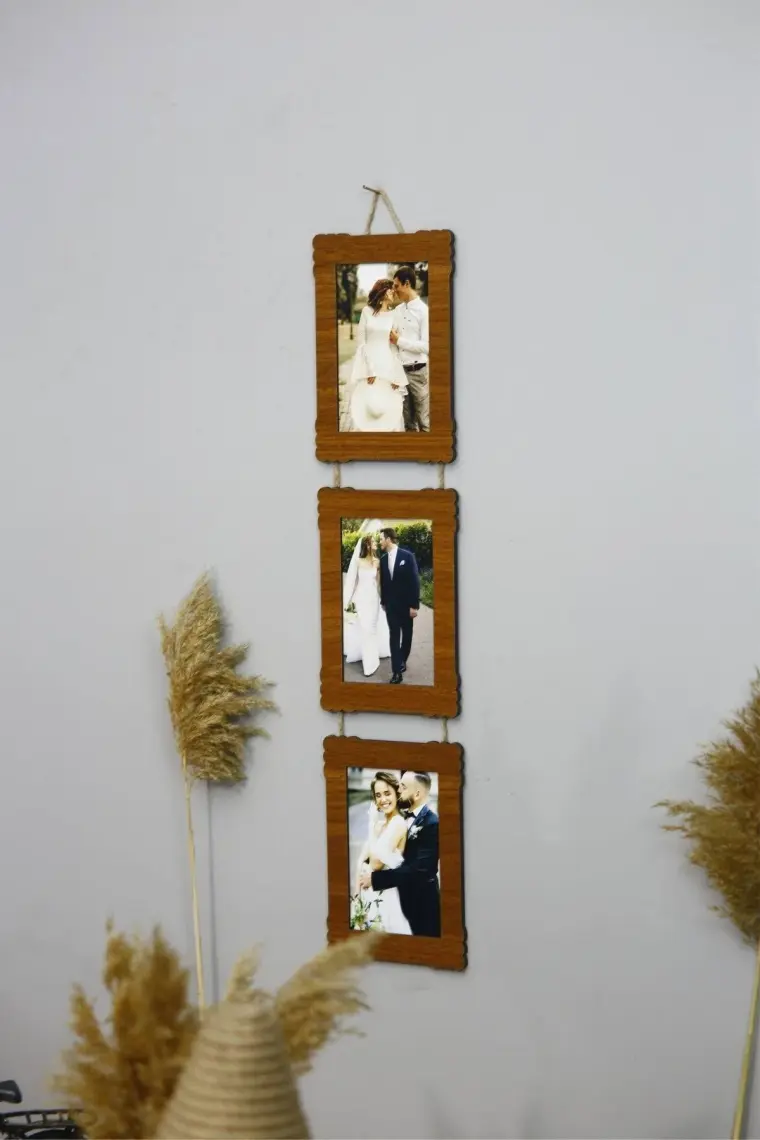 Hanem Grup Ahşap 3'lü 10X15 cm Ipli Fotoğraf Askılı Dikey