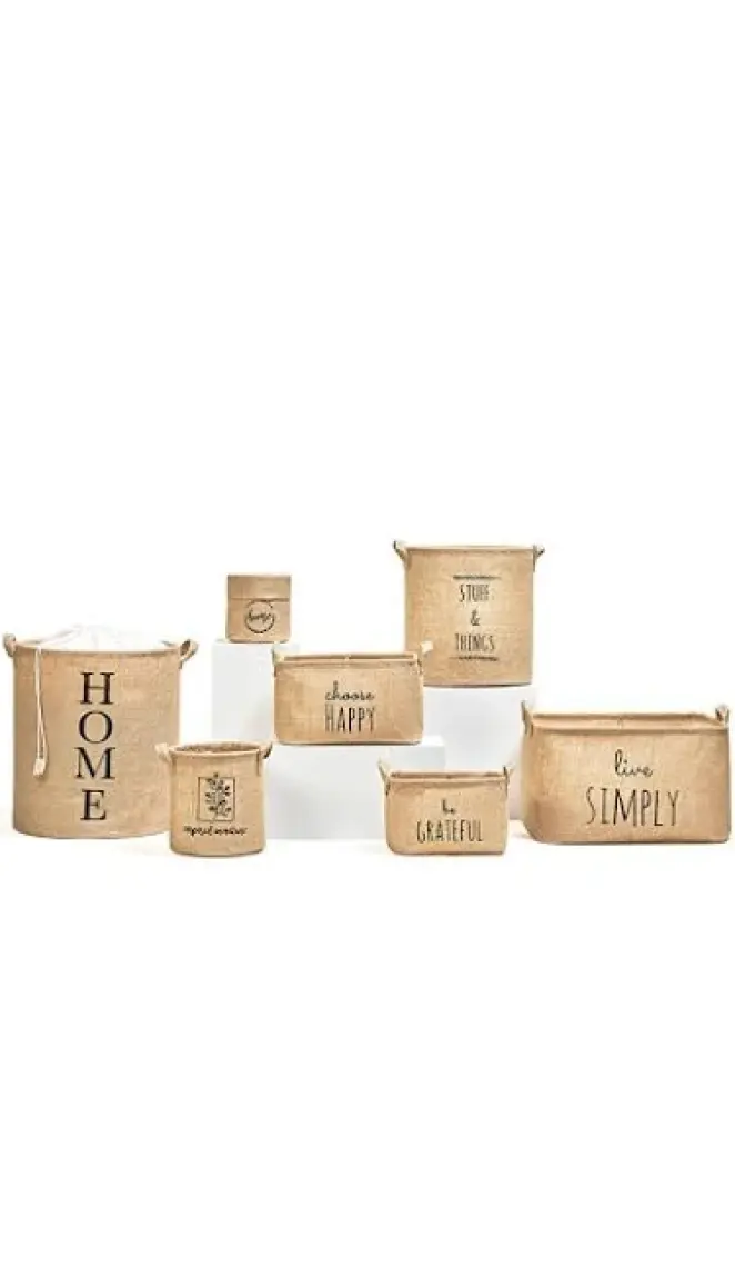 Ocean Home Textile Jüt Dolap İçi Çamaşır Çocuk Odası Oyuncak Düzenleyici Katlanır Saklama Sepeti Organizer Saksı 20x20 cm