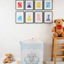 Mavi Fil Baskılı Fileli Oyuncak Çamaşır Kirli Organizer Düzenleyici Sepet 37  x  40